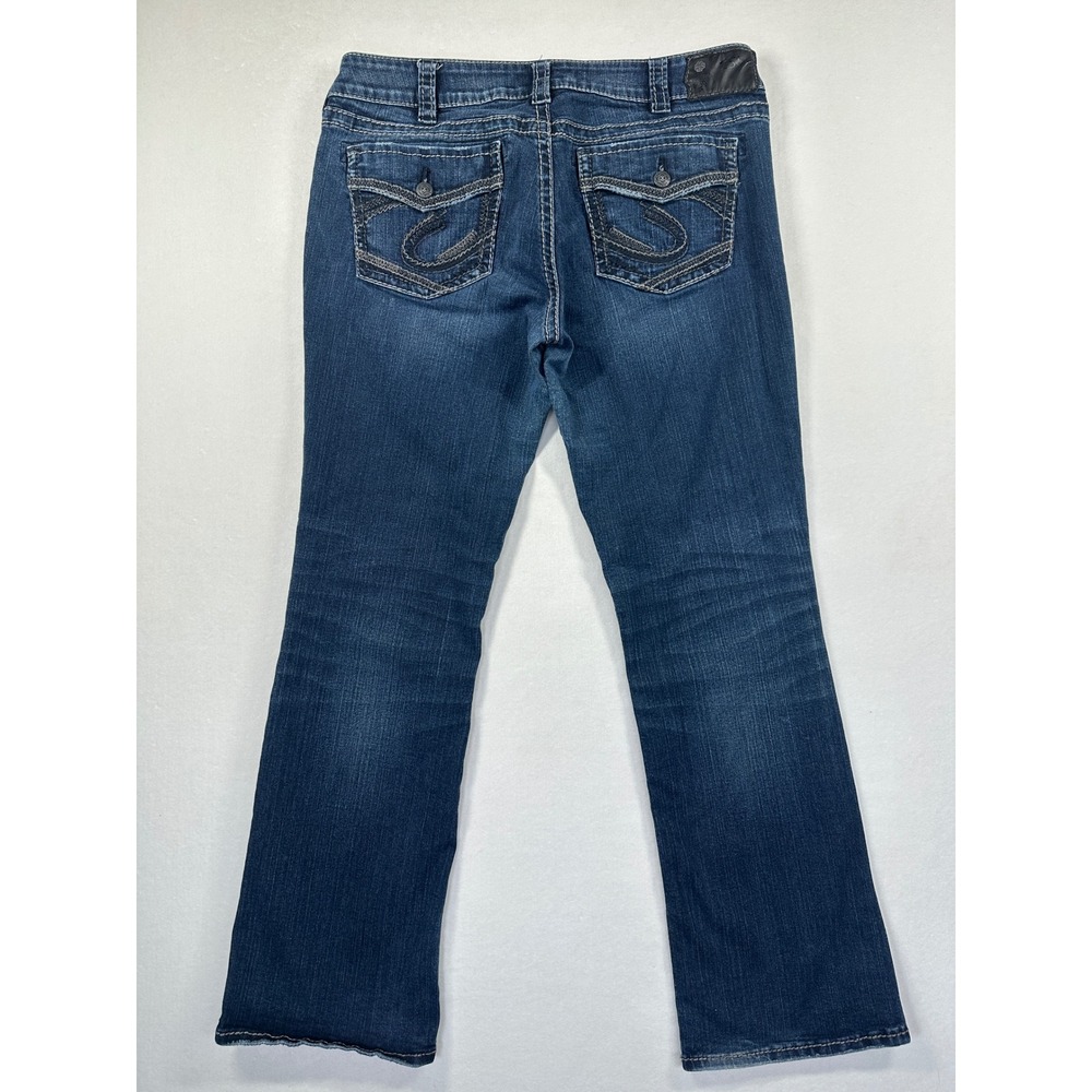 Silver Jeans Suki Mid Slim Boot 33x31 Dark Blue Embroidered Y2K Western Cowgirl